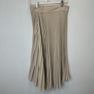 Vince Skirt 2 Beige Midi Pleated Asymmetrical Work Quiet Luxury Minimalist